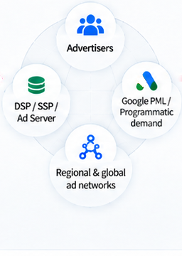 Advertisers, DSP / SSP / Ad Server, Google PAL / Programmatic demand, Regional & global ad networks